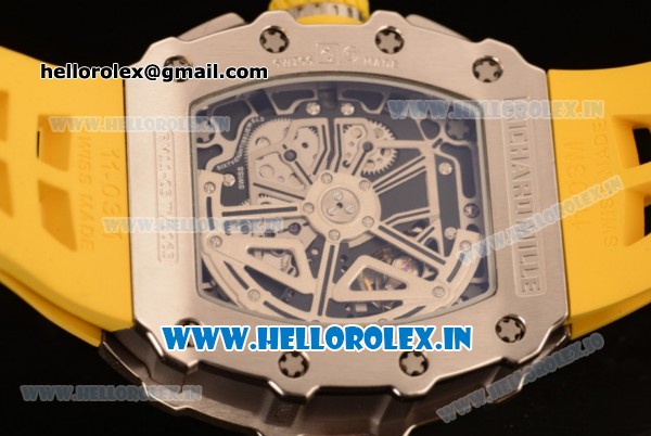 Richard Mille RM11-03 Swiss Valjoux 7750 Automatic Steel Case Skeleton Dial With Arabic Numeral Markers Yellow Rubber Strap(KV) - Click Image to Close